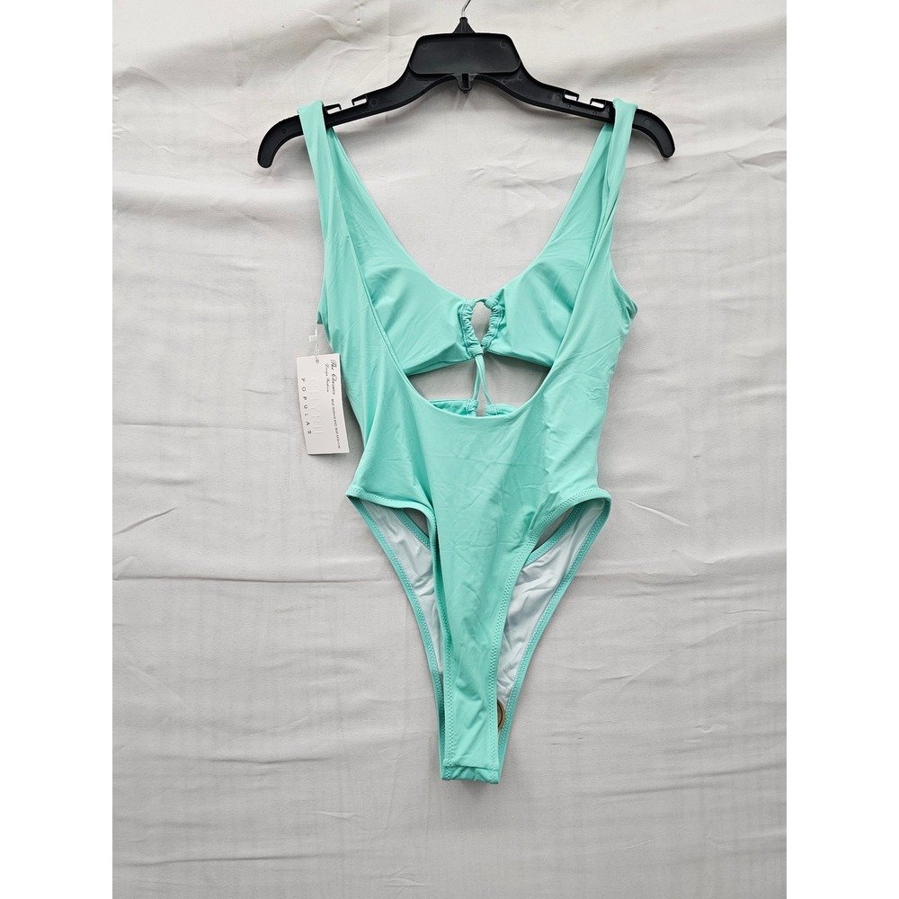 Chyrii Womens Cutout One Piece Swimsuit Green Nylon Blend Sexy Beach Size XL